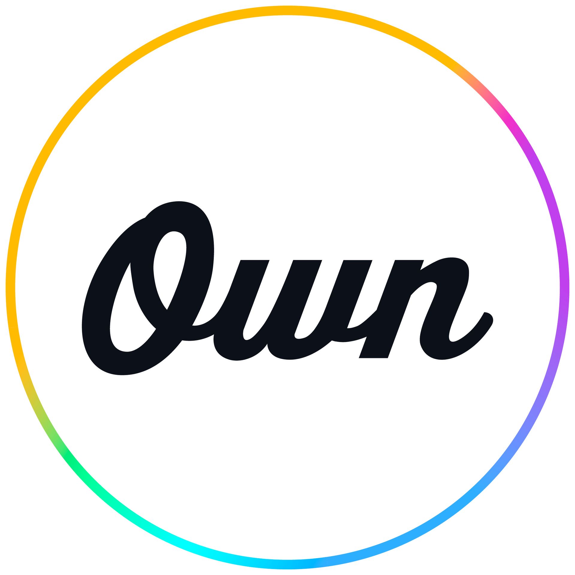 The word own is in a rainbow colored circle