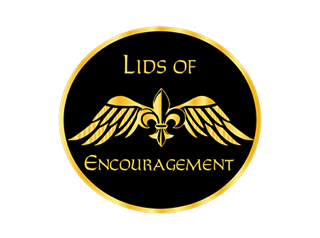 A black and gold logo for lids of encouragement